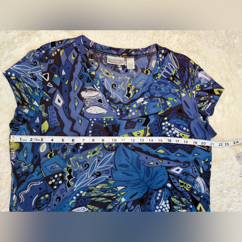 Travelers by Chico’s abstract short sleeve v-neck pullover top size 3/large - Picture 4 of 5
